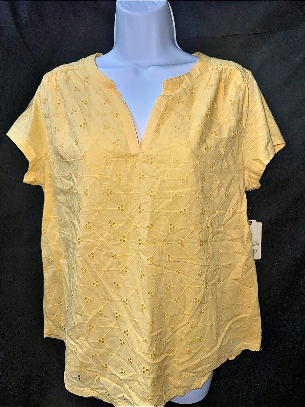St. John's Bay Eyelet Embroidered Blouse in Yellow Large NWT